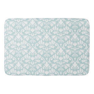 Bloei Damast Groot Patroon Wit op Eend Ei Blauw Badmat