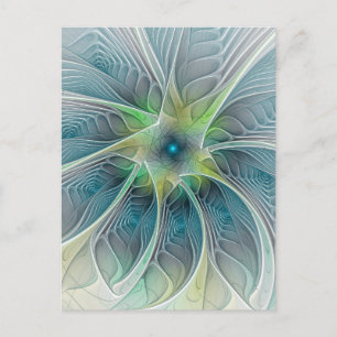Bloei Fantasie Modern Blauw Groen Fractale Bloem Briefkaart