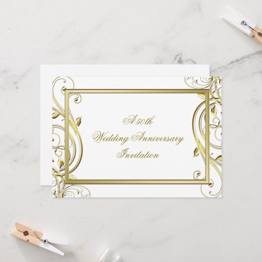 Bloei Goud Wit 50ste Huwelijksjubileum Kaart (Voorkant / Achterkant in situ)