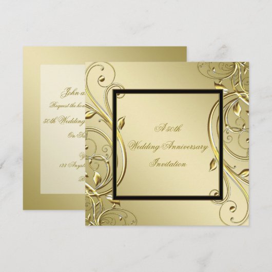 Bloei Goud Zwart 50ste Huwelijksjubileum Kaart (Voorkant / Achterkant)