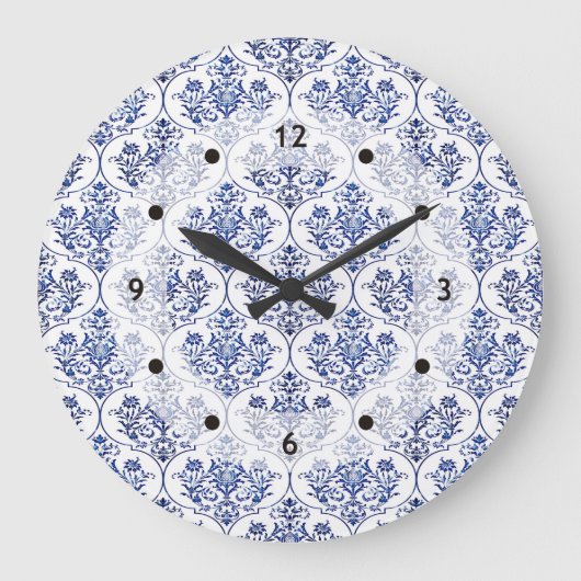 Bloei het Patroon van het Damast - blauw Grote Klok (Voorkant)