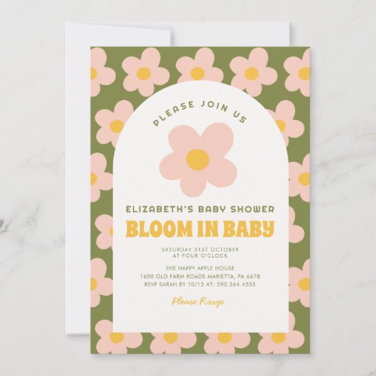 Bloei in baby Groen roze Groovy baby shower Kaart (Voorkant)