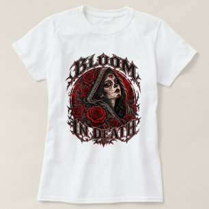 Bloei in dood suiker schedel shirt, gotische rode t-shirt