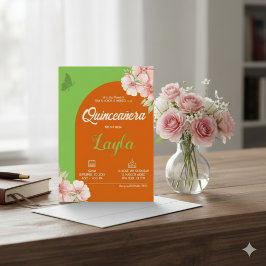 Bloei in Quinceañera! Boho Floral Mis Quince Kaart