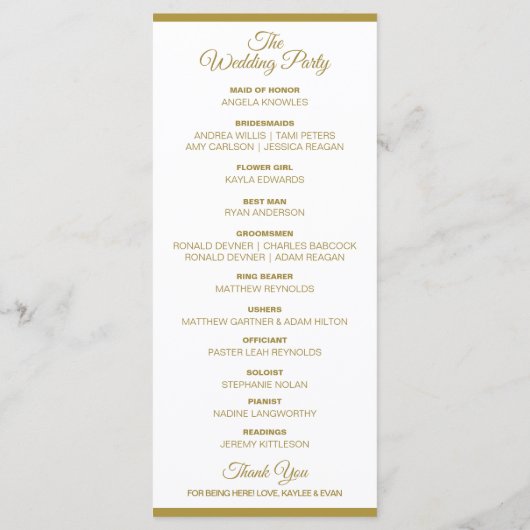 Bloei lang Elegant Bruiloft Programma | Goud Programmakaart (Achterkant)