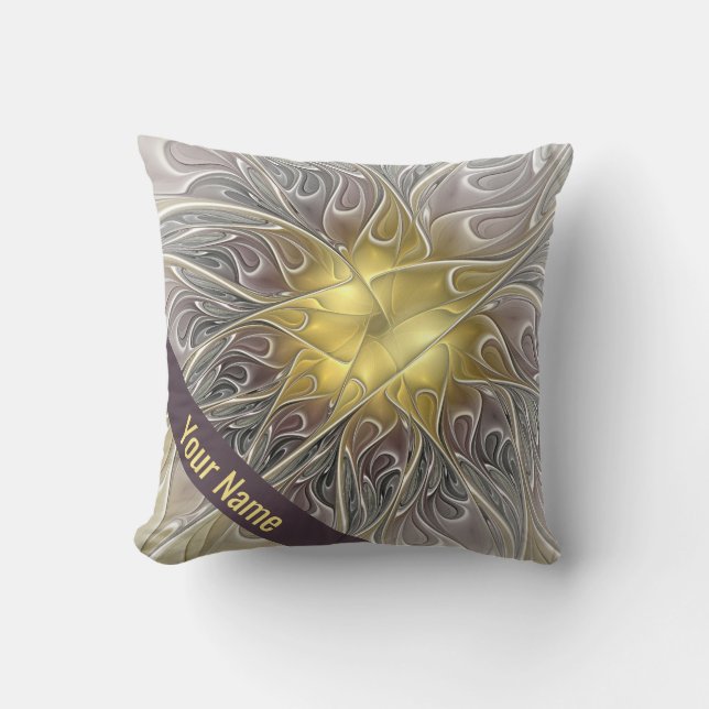 Bloei met goud moderne abstracte kunst bloem naam kussen (Voorkant)