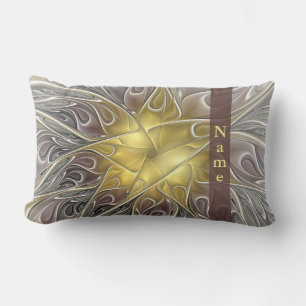 Bloei met gouden moderne abstracte bloemnaam kussen