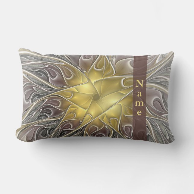 Bloei met gouden moderne abstracte bloemnaam kussen (Voorkant)