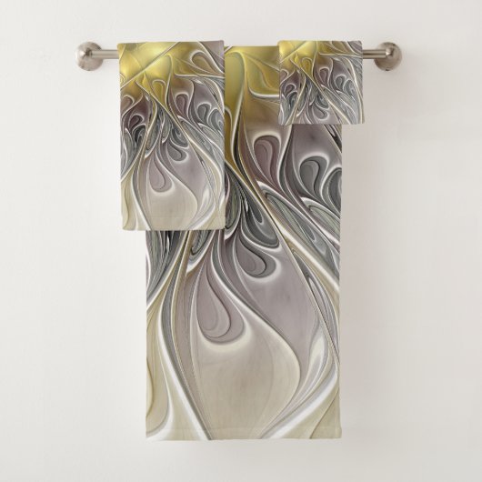 Bloei met gouden moderne abstracte fractalbloem bad handdoek (Insitu)