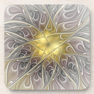 Bloei met gouden moderne abstracte fractalbloem bier onderzetter