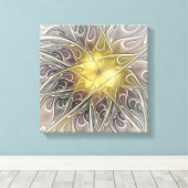 Bloei met gouden moderne abstracte fractalbloem canvas afdruk (Insitu (Houten vloer))