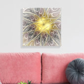Bloei met gouden moderne abstracte fractalbloem canvas afdruk (Insitu (Woonkamer))