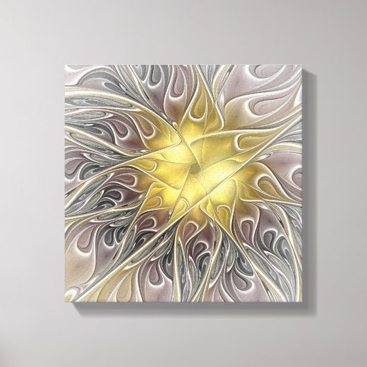 Bloei met gouden moderne abstracte fractalbloem canvas afdruk (Voorkant)