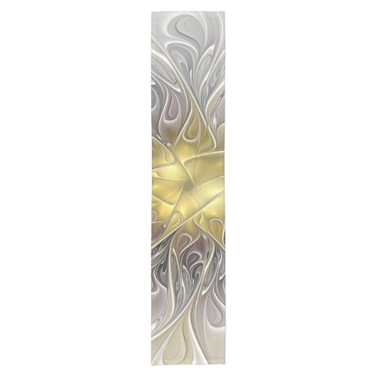 Bloei met gouden moderne abstracte fractalbloem korte tafelloper (Voorkant)