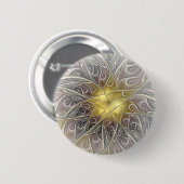 Bloei met gouden moderne abstracte fractalbloem ronde button 5,7 cm (Voorkant /achterkant)