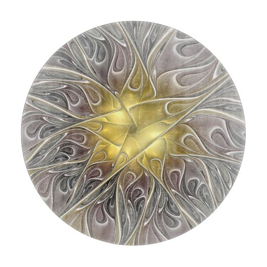 Bloei met gouden moderne abstracte fractalbloem snijplank (Voorkant)