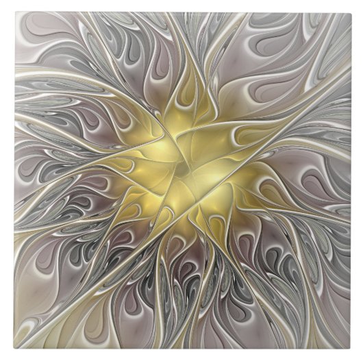 Bloei met gouden moderne abstracte fractalbloem tegeltje (Voorkant)