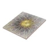 Bloei met gouden moderne abstracte fractalbloem tegeltje (Zijkant)