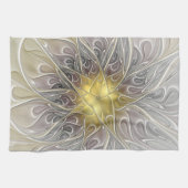 Bloei met gouden moderne abstracte fractalbloem theedoek (Horizontaal)