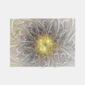 Bloei met gouden moderne abstracte fractale bloem fleece deken (Voorkant (Horizontaal))