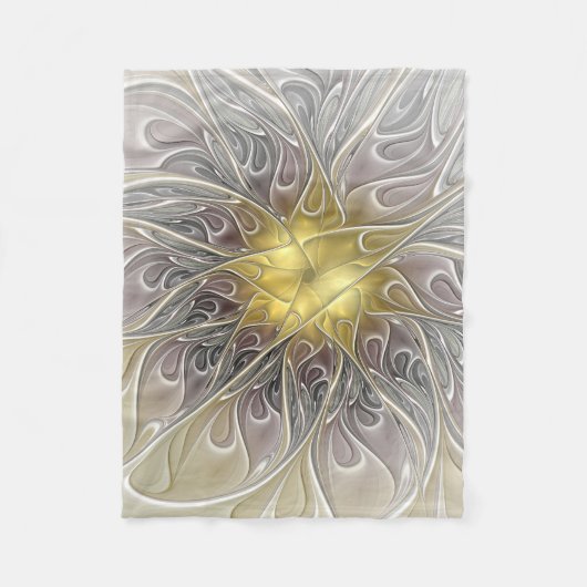 Bloei met gouden moderne abstracte fractale bloem fleece deken (Voorkant)