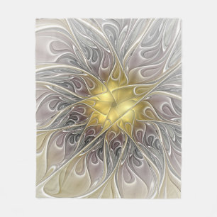 Bloei met gouden moderne abstracte fractale bloem fleece deken
