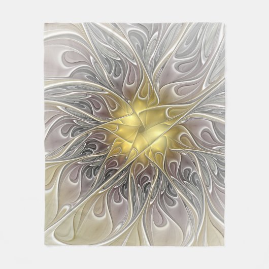 Bloei met gouden moderne abstracte fractale bloem fleece deken (Voorkant)