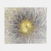 Bloei met gouden moderne abstracte fractale bloem fleece deken (Voorkant (Horizontaal))