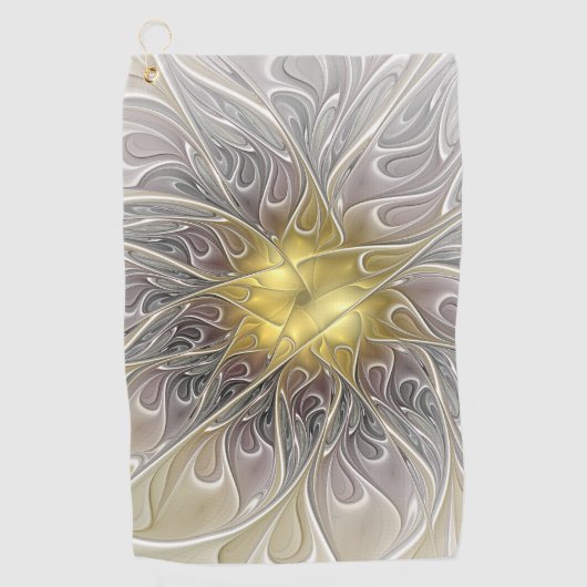 Bloei met gouden moderne abstracte fractale bloem golfhanddoek (Voorkant)