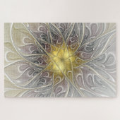 Bloei met gouden moderne abstracte fractale bloem legpuzzel (Horizontaal)