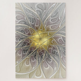 Bloei met gouden moderne abstracte fractale bloem legpuzzel
