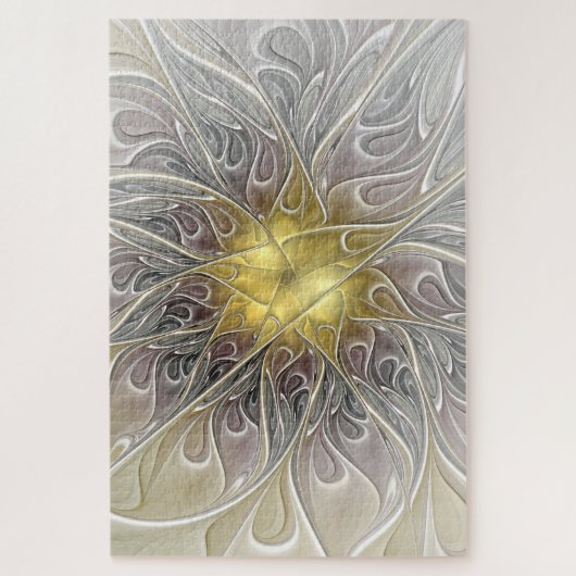 Bloei met gouden moderne abstracte fractale bloem legpuzzel (Verticaal)