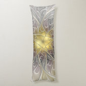 Bloei met gouden moderne abstracte fractale bloem lichaamskussen (Achterkant (Verticaal))