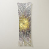 Bloei met gouden moderne abstracte fractale bloem lichaamskussen (Voorkant Verticaal)