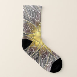 Bloei met gouden moderne abstracte fractale bloem sokken