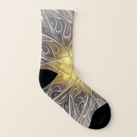Bloei met gouden moderne abstracte fractale bloem sokken (Links binnenkant)