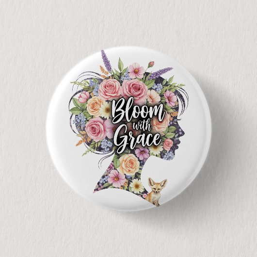 Bloei met Grace Bloemen Inspirerend Quote Design Ronde Button 3,2 Cm (Voorkant)