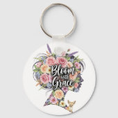 Bloei met Grace Bloemen Inspirerend Quote Design Sleutelhanger (Voorkant)