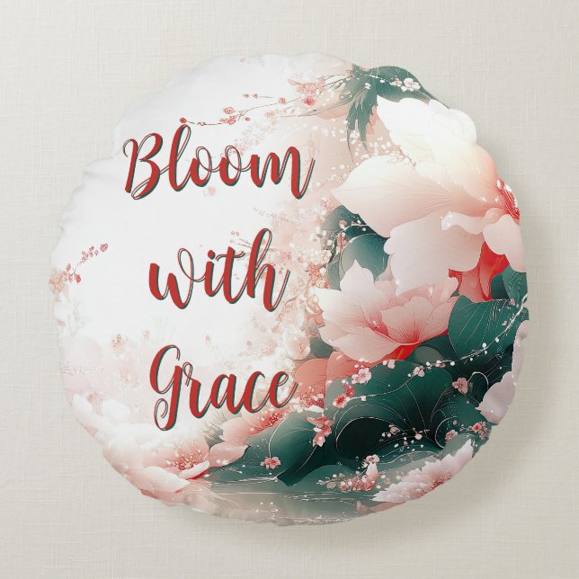Bloei met Grace Bloemen Ronde Kussen (Voorkant)