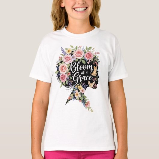 Bloei met Grace Elegante Bloemen Inspirerend Kunst T-shirt (Voorkant)