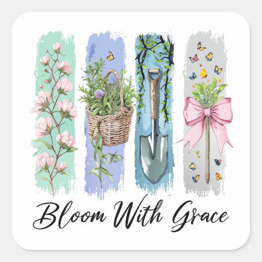 Bloei met Grace Garden Bloemenkunst Vierkante Sticker (Voorkant)