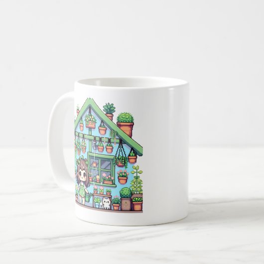 Bloei met Grace | Kawaii Meisje met Planten Koffiemok (Voorkant links)