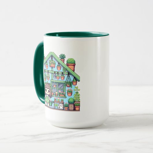 Bloei met Grace | Kawaii Meisje met Planten Mok (Voorkant links)