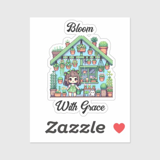 Bloei met Grace | Kawaii Meisje met Planten Sticker (Vel)