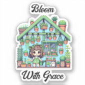 Bloei met Grace | Kawaii Meisje met Planten Sticker (Voorkant)