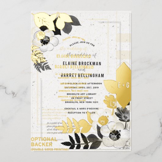 Bloei met Liefde: Milieuvriendelijke Zwart&Wit Pla Folie Uitnodiging (Voorkant)