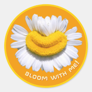 "bloei met mij!" Charmomilla Lacht Oranje Ronde Sticker