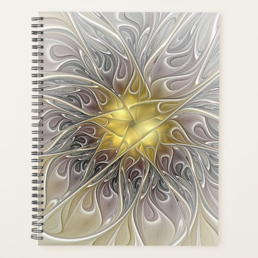 Bloei met moderne abstracte fractalbloem in goud planner (Voorkant)