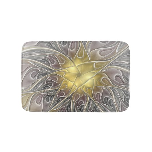 Bloei met moderne abstracte fractale bloem in goud badmat (Voorkant)