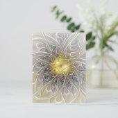 Bloei met moderne abstracte fractale bloem in goud briefkaart (Staand voorkant)